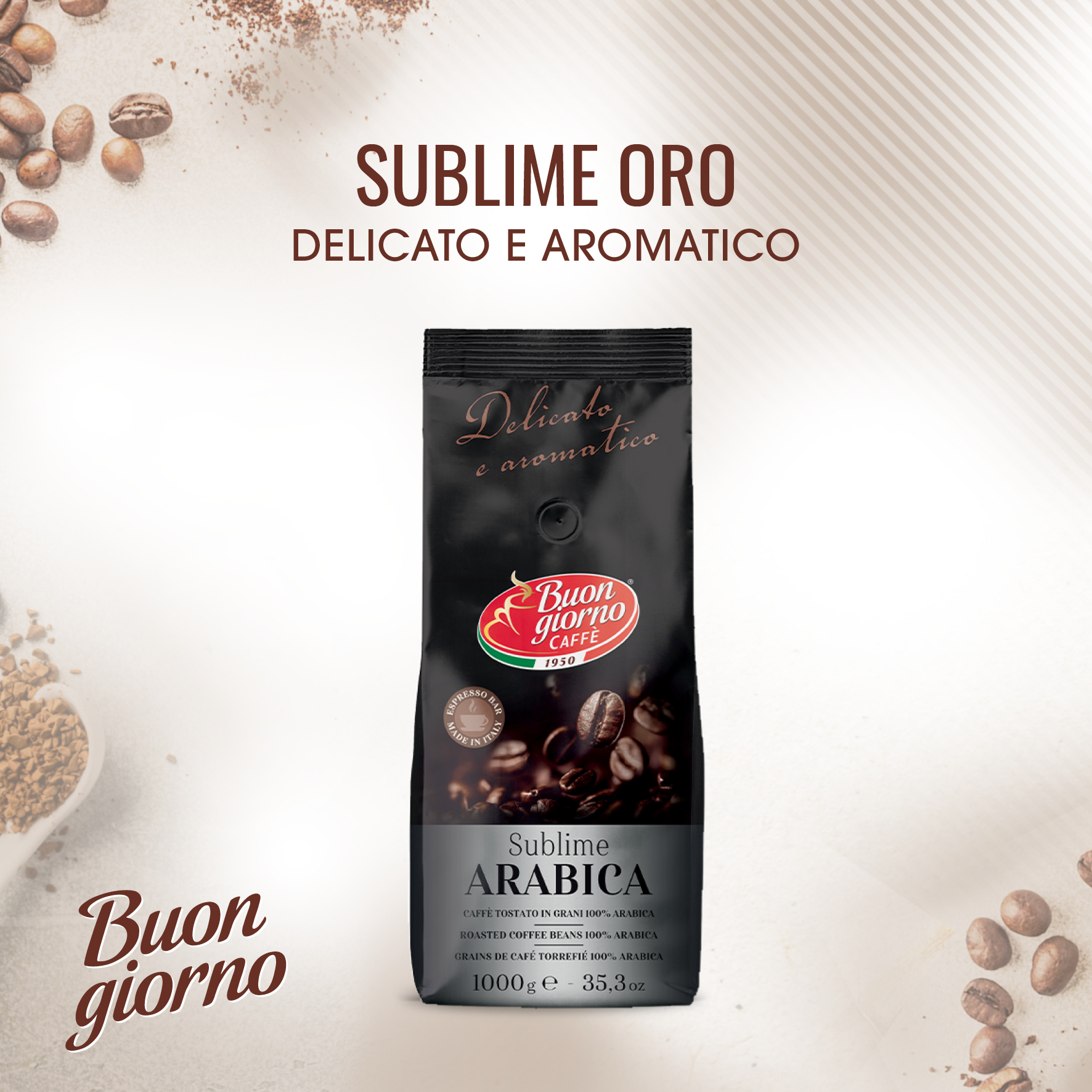 Caffe BuonGiorno Sublime 100% ARABICA 1kg włoska kawa ziarnista - obrazek 4