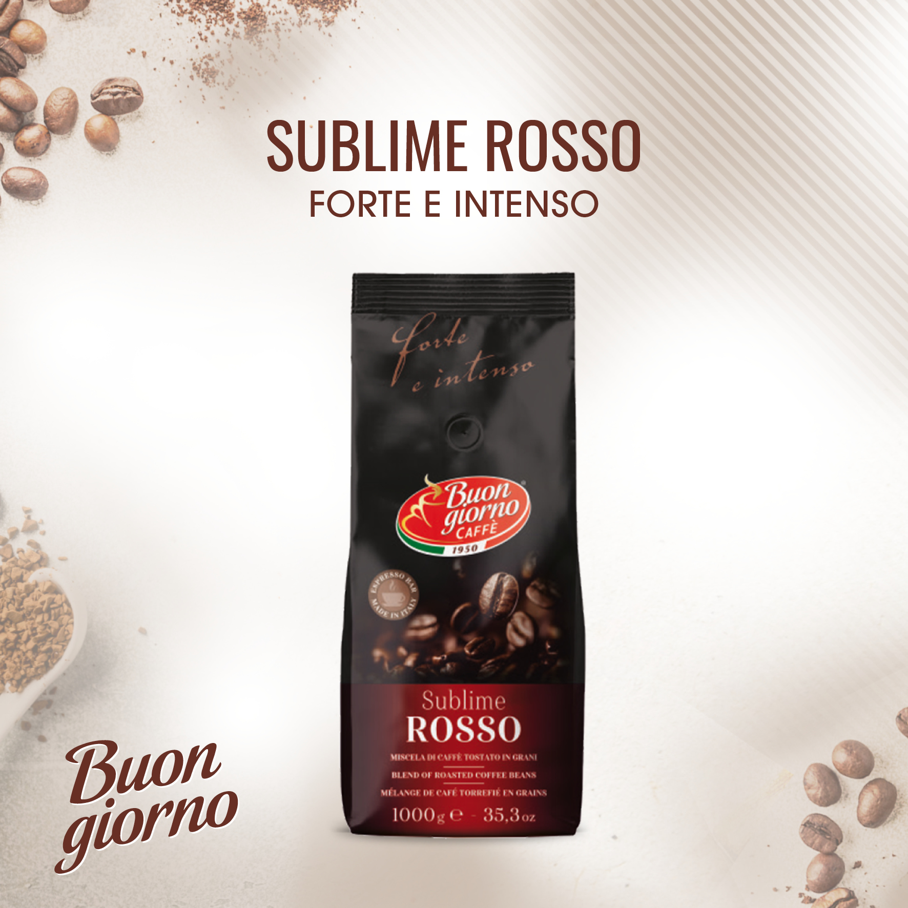 Caffe Buongiorno Sublime ROSSO 1kg włoska kawa ziarnista - obrazek 4